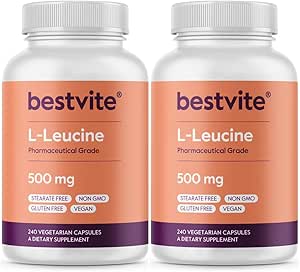 BESTVITE Filler-Free L-Leucina 500mg per capsula (480 capsule vegetariane) (240x2) – Nessun Stearates, Nessun Filler – Vegan, Non OGM, Gluten-Free Leucine Supplement – Essential Amino Acid Supplement
