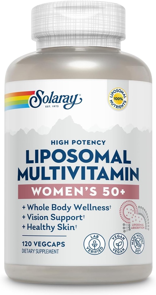 SOLARAY Liposomal Multivitamin für Frauen 50 Plus, Enhanced Absorption mit Eisen, Vitamin D, Vitamin C, B12, Biotin & More, Immununterstützung & Knochengesundheit, Vegan, 60 Servietten, 120 VegCaps