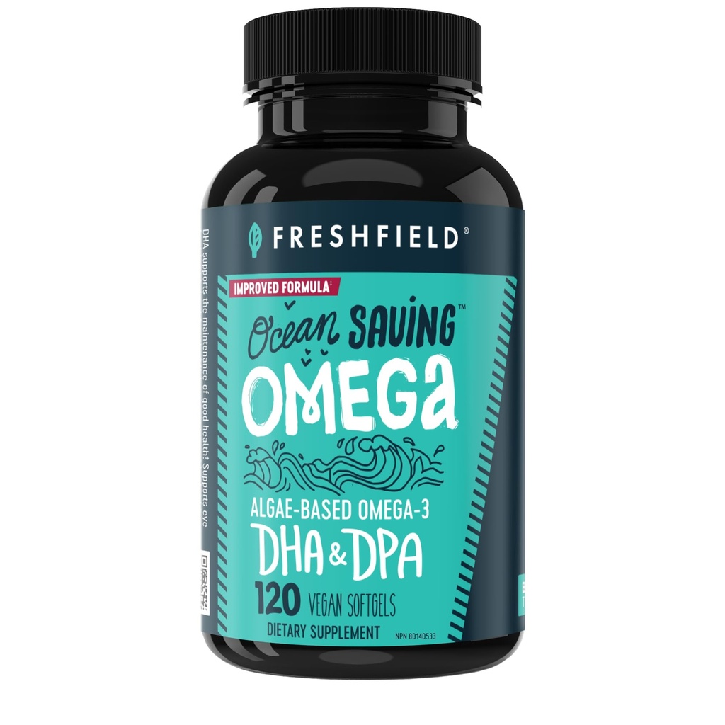 Ocean Saving Omega, Algae Omega 3, DHA Supplemento, 4-Month Fornitura, Sostenibilmente Fonte, Livelli più alti di DHA per capsula (440 mg), w/DPA