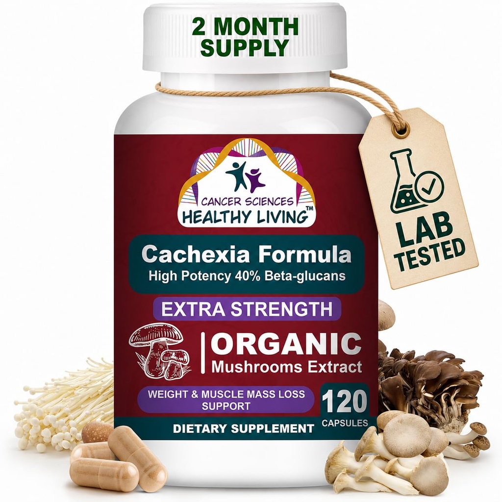 SCIENCES CANCER Supplément Cachexia, Capsules d'extrait de champignons biologiques certifiées USDA, force supplémentaire de 1 500 mg, puissance élevée 40% Beta-Glucans, Immune & Soutien métabolique, Poids et masse musculaire