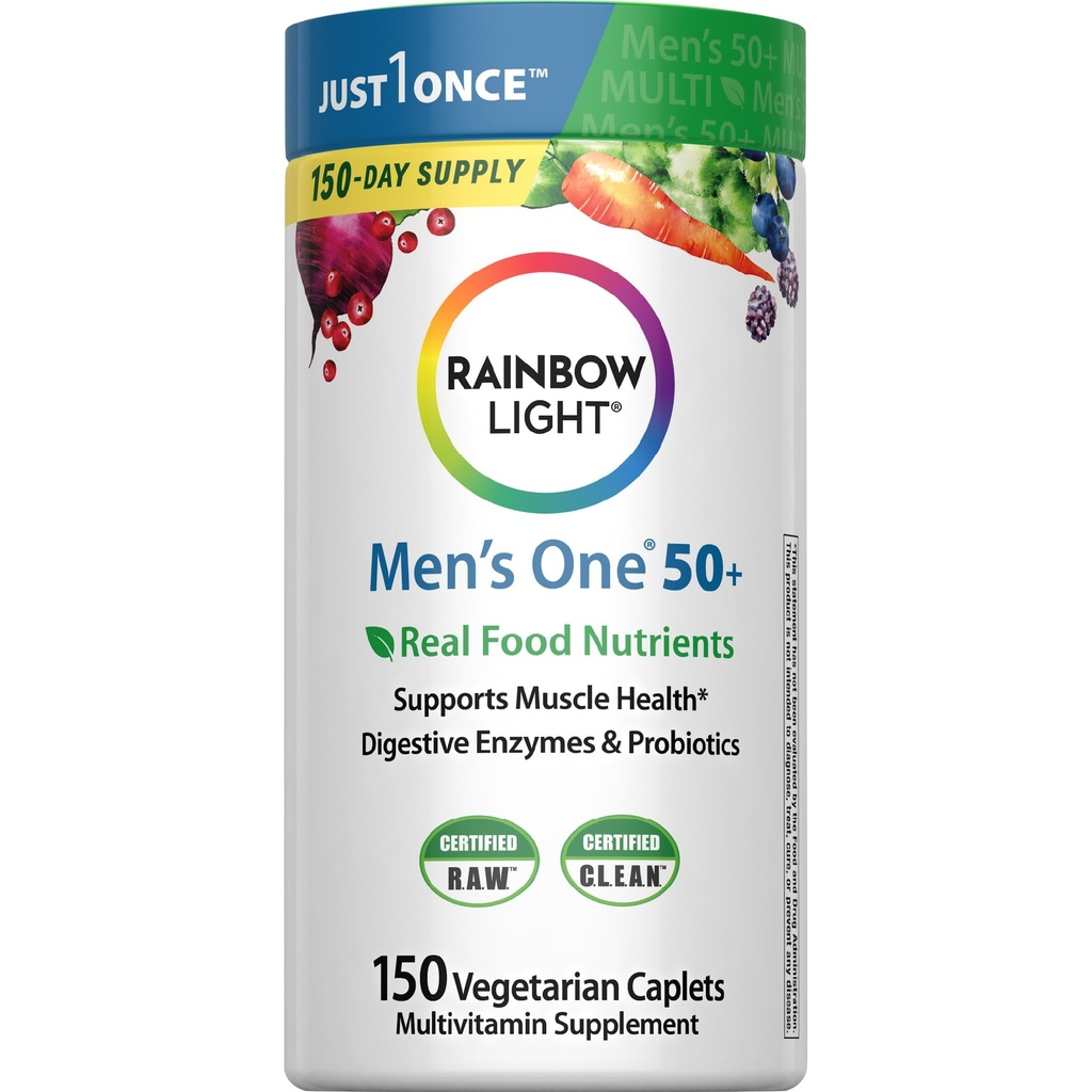 Rainbow Light Multivitamin für Herren 50+, Vitamin C, D & Zink, Probiotika, Herren One 50+ Multivitamin bietet hohe Potenz Immununterstützung, Non-GMO, Vegetarisch, 150 Tabletten