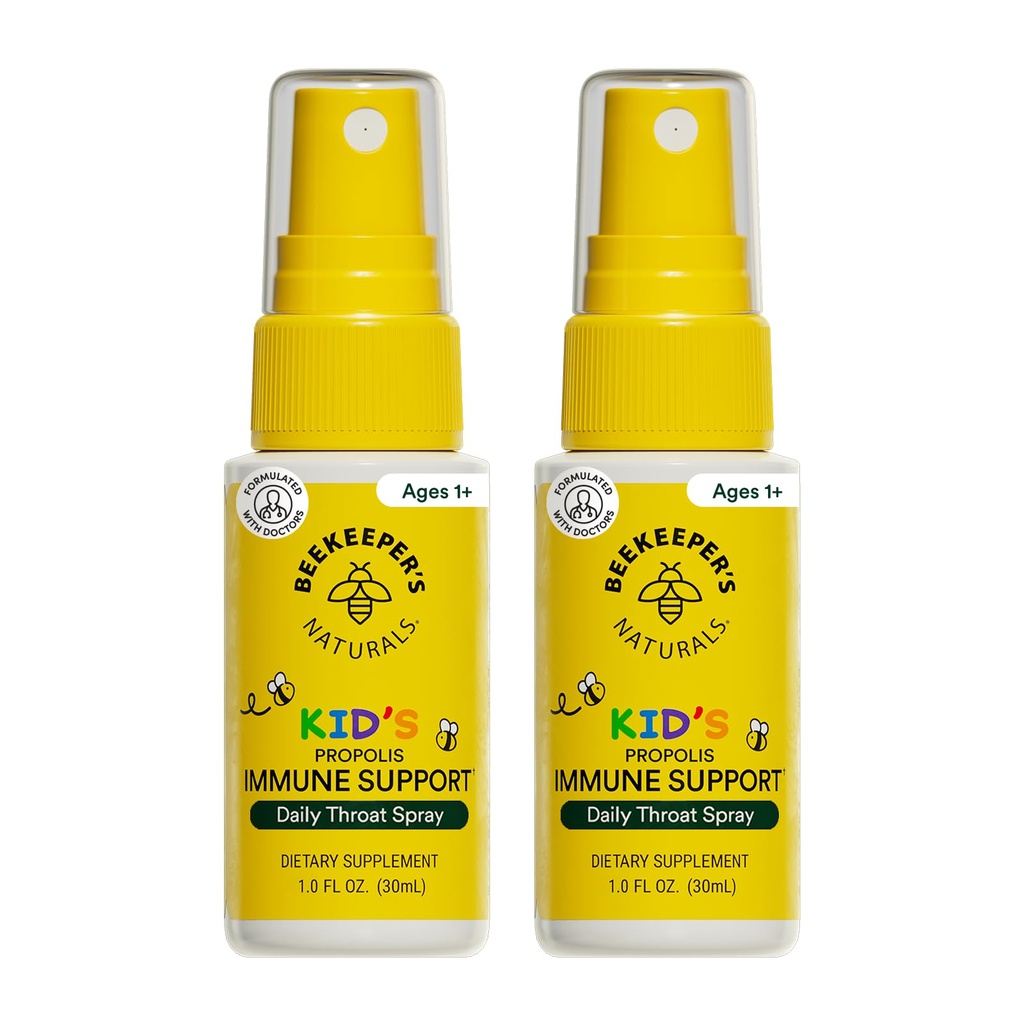 Beekeeper's Naturals Kids Propolis Throat Spray 95% Bee Propolis Extract - Natural Immune Support & Sore Throat Relief, Antioxidants & Gluten-Free, 1.06 oz (Pack of 2)