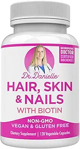 Medico Danielle Hair Skin e Unghie Vitamine per Donne e Men– Biotina 5000 mcg Supplemento per sostenere la normale crescita dei capelli e pelle di garofano, Acqua di cocco organica, Fitoceramide di riso