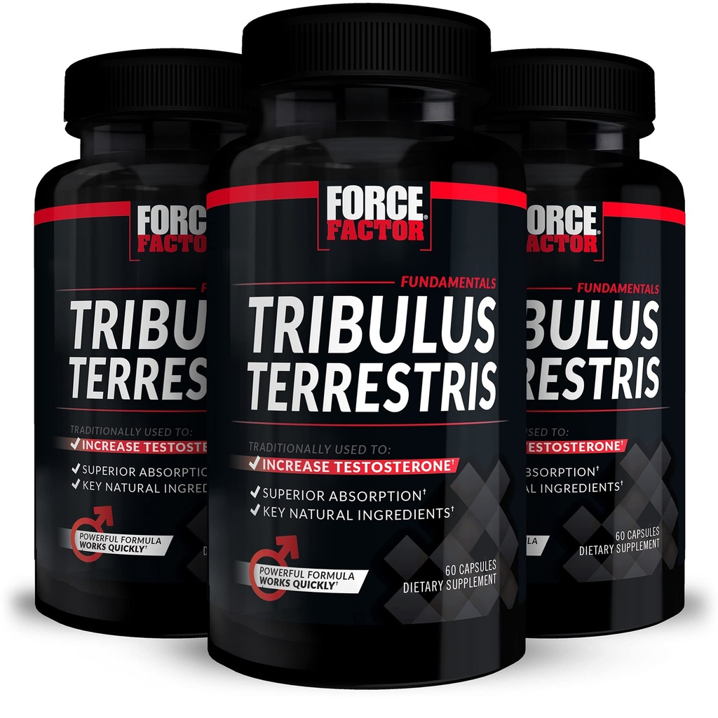 FORCE FACTOR Tribulus Terrestris für Herren, 3-Pack, Tribulus Testosteron Booster für Männer, männliche Vitalitätsergänzung, Tribulus Extract & natürliche Inhaltsstoffe für überragende Absorption, 1000mg, 180 Kapseln