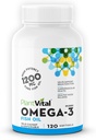 Plantvital Omega 3 Fischöl Kapseln - Pure Norwegian Omega 3 Supplement - Dreifache Stärke - Keine Fisch Geschmack - Molecularly Distilled - Unterstützt kognitive, Gelenk, Auge, Haar und Herzgesundheit - 120 Zähler