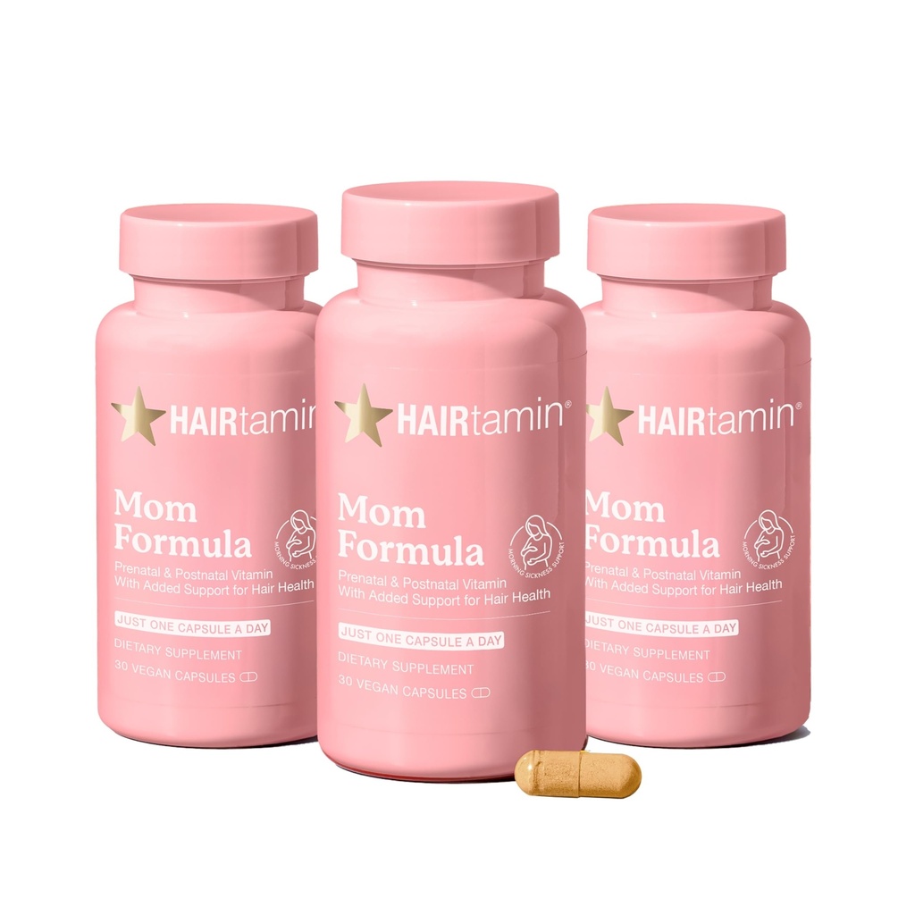 HAIRtamin MOM Gélules de multivitamines prénatales et postnatales et vitamines capillaires, postpartum, allaitement, ongles de cheveux et vitamines cutanées pour les femmes avec biotine, zinc, fer (3-pack)