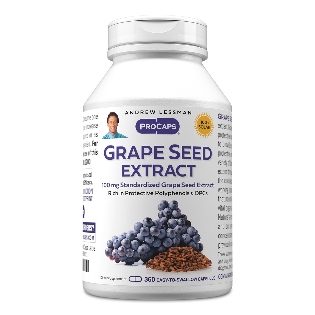 EREW LESSMAN Grape Seed Extract 360 Capsule - 100 mg Estratto standardizzato, Antiossidante, Neutralizes Damaging radicali liberi, Supporta Circolazione sana. Ricco di polifenoli protettivi