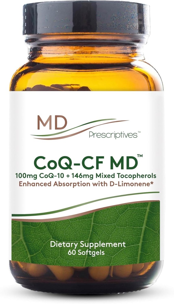 MD prescriptives CoQ-CF MD - Coenzyme Q10 Complément alimentaire avec vitamine E - CoQ10 100mg Formule d'absorption optimale - 1 gélule quotidienne - 60 Softgels