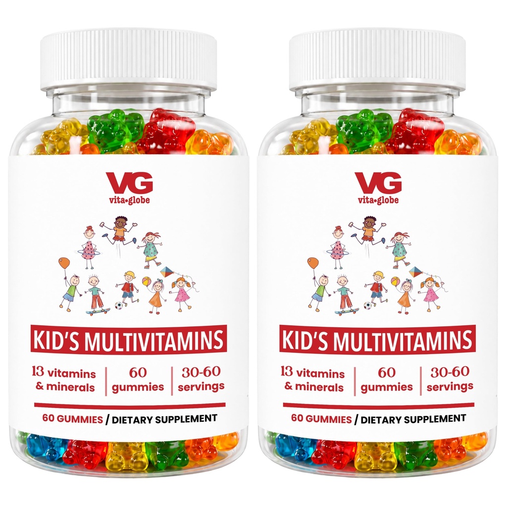 VITA GLOBE Kids Complete Multivitamin Gummis – mit Vitaminen A, C, D, E, B6 & B12 | Daily Immune, Growth & Wellness Support | Great-Tasting Chewable Supplement for Children – 120 Count (Pack von 2)