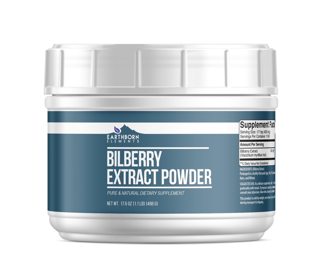 Éléments terriens Extrait de bilberry en poudre 1,1 lb, pur et naturel, smoothies et shakes