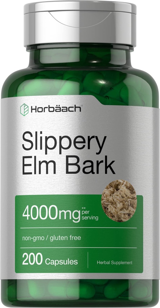 Horbäach Slippery Elm Bark Kapseln | 200 Count | Non-GMO & Gluten Kostenlos