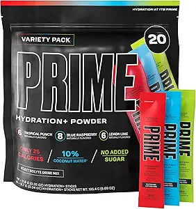 HYDRATION PRIME+ Sticks PACK VARIÉTY Poudre d'hydratation à usage unique en poudre d'électrolyte sur le go.