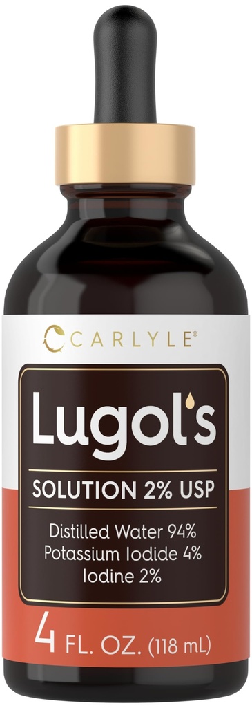 Carlyle Lugols Iodine 2 Percent | 4 fl oz (Pack of 1) | Potassium Iodide and Iodine Solution 2% Liquid Drops
