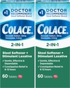 Colace 2-in-1 Hocker Softener Plus Stimulant Laxative für gentle Effective Constipation Relief, Docusate Sodium Plus Sennosides, 60 Count (Pack von 2)