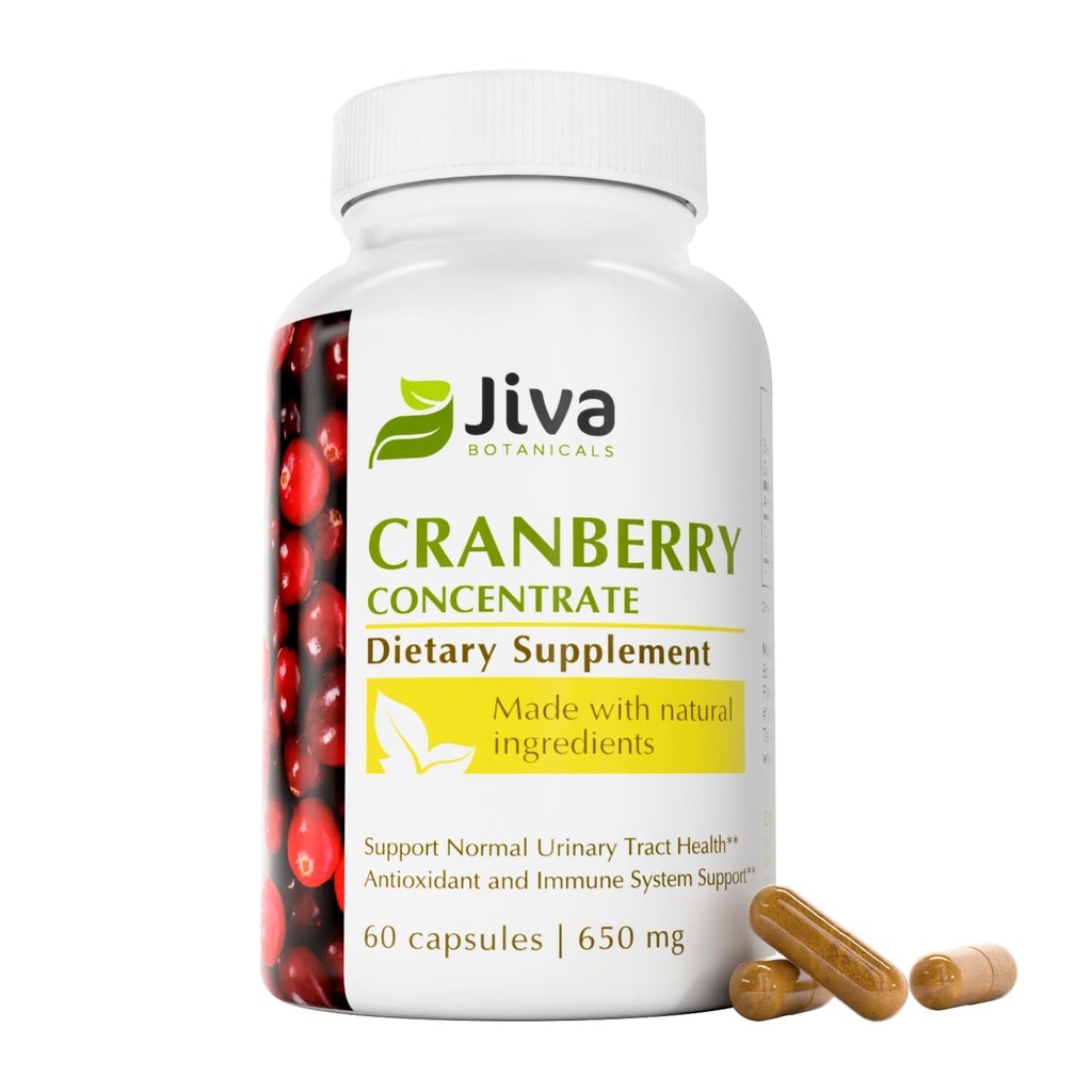 Integratore di mirtilli concentrati di Jiva - 650 mg pillole di estratto di mirtillo per le donne - Alta potenza per la salute del tratto urinario normale - 60 capsule (pacchetto di 1)