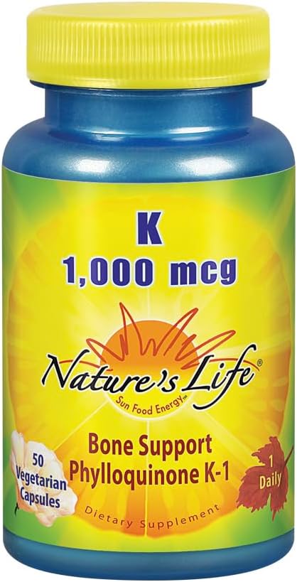 Nature's Life Vitamin K 1000mcg | Phylloquinone K-1 Supplement, Gesunde Knochen & Herz-Kreislauf-Unterstützung | 50CT
