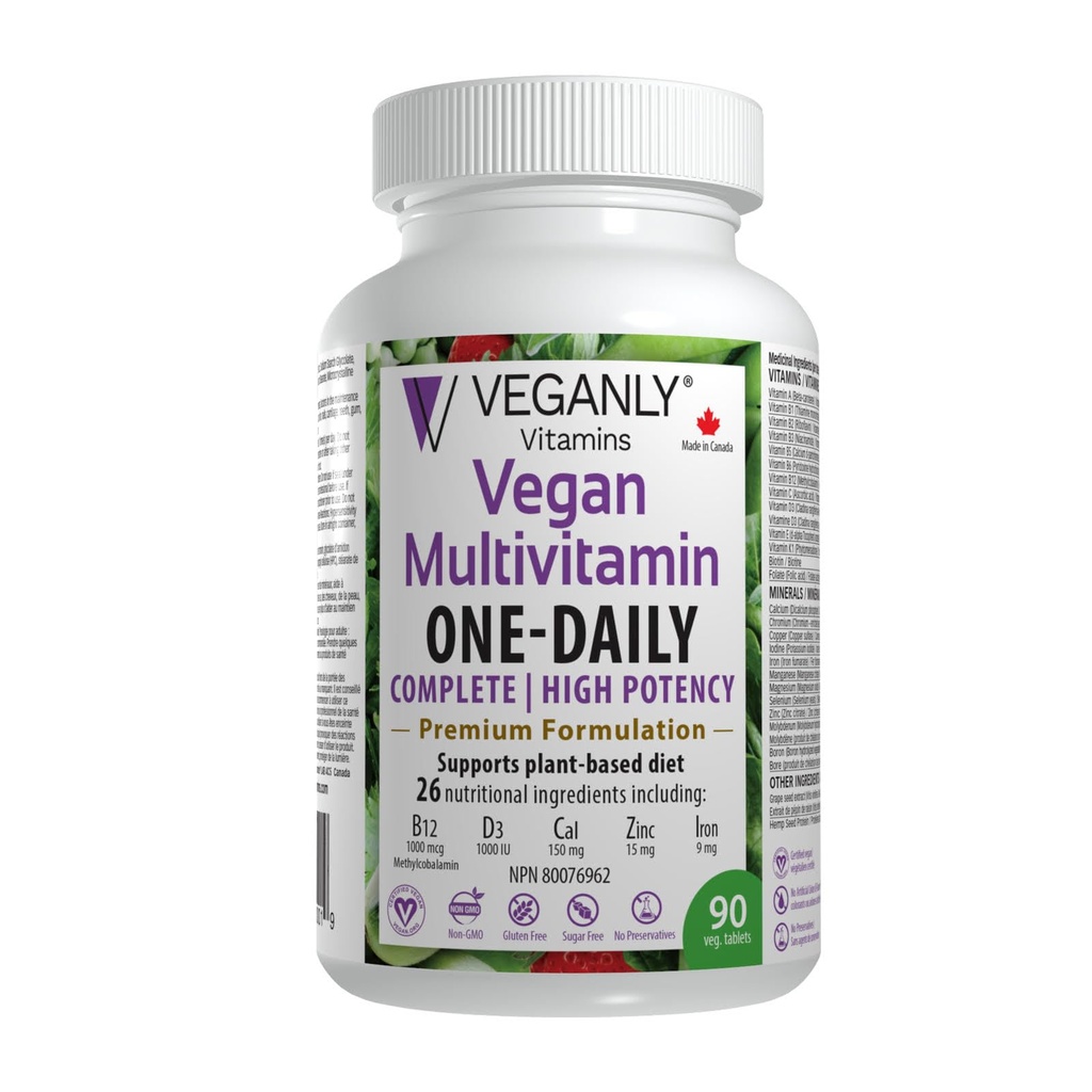 Vegan Multivitamin One-Daily, (90 Veg Tabletten). Vollständige Ernährungsunterstützung für pflanzenbasierte, vegane oder vegetarische Ernährung. 26 Essentials mit hoher Potenz in B12 & D3.