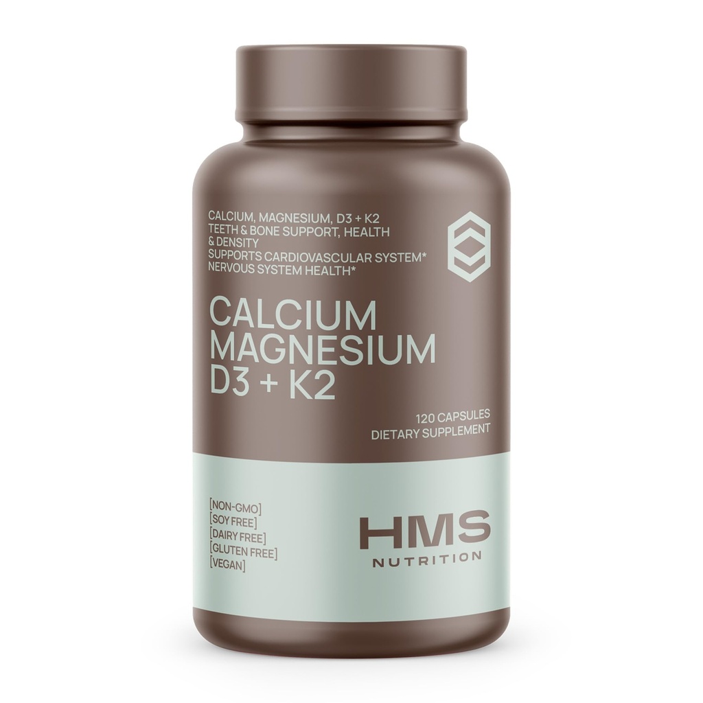 Calcio, Magnesio, Vitamine D3 + K2 per la salute del corpo, Supporto immunitario, Integratore di Bones & Teeth Calcium per le donne e gli uomini, Non OGM, Senza glutine, 120 capsule