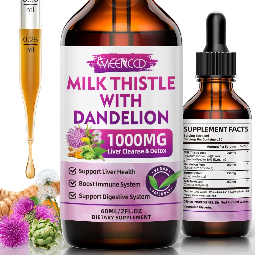 MEENCCD Milchdistle Liquid Drops - Milchdistle Supplement mit Silymarin, Antioxidans Support, Vegan, Non-GMO, 2 Fl Oz