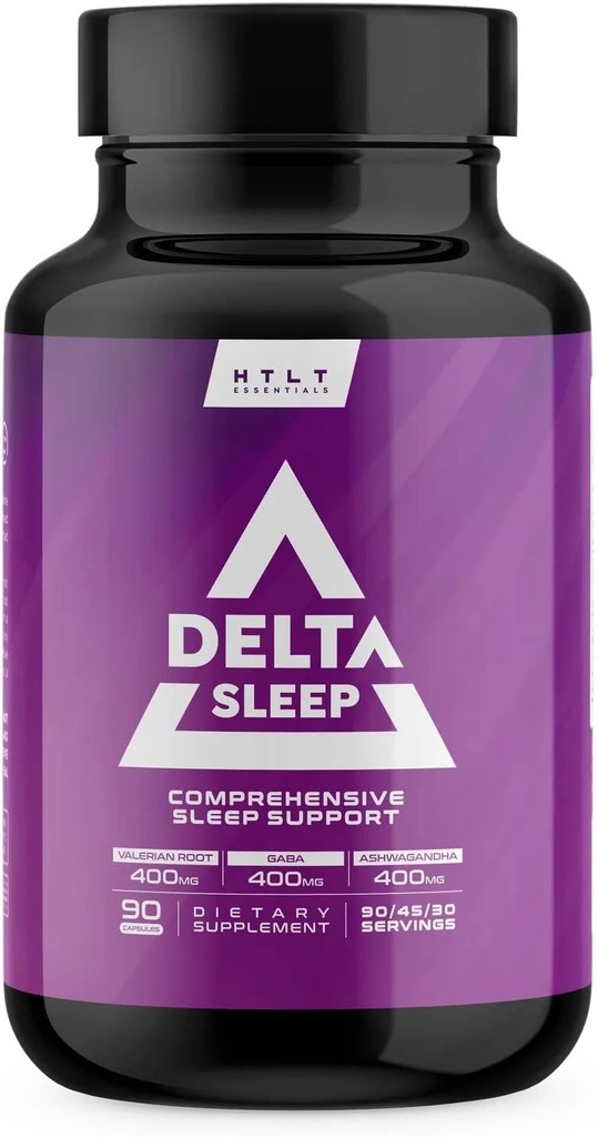 Delta Sleep by HTLT | Integratore di sonno completo con Ashwagandha, Melatonin, 5-HTP, & GABA | L-teanina & Magnesium Glycinate per mantenere i livelli GABA | Radice Valeriana per il sonno, (90 capsule)