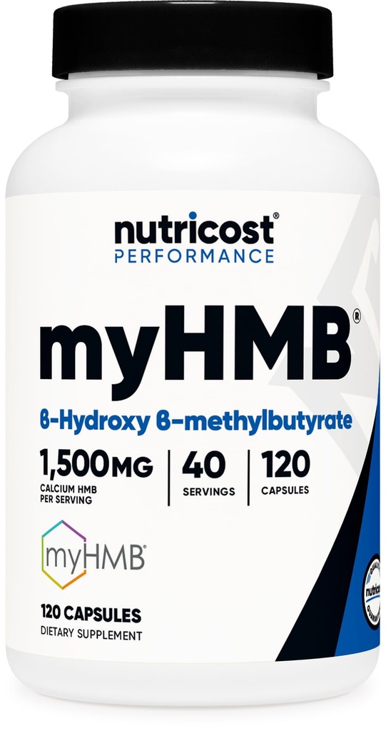 Nutricost myHMB Capsules 1 500MG Calcium HMB par portion, 120 Capsules, 40 portions - Ligne de performance, Calcium B-Hydroxy B-méthylbutyrate Monohydrate