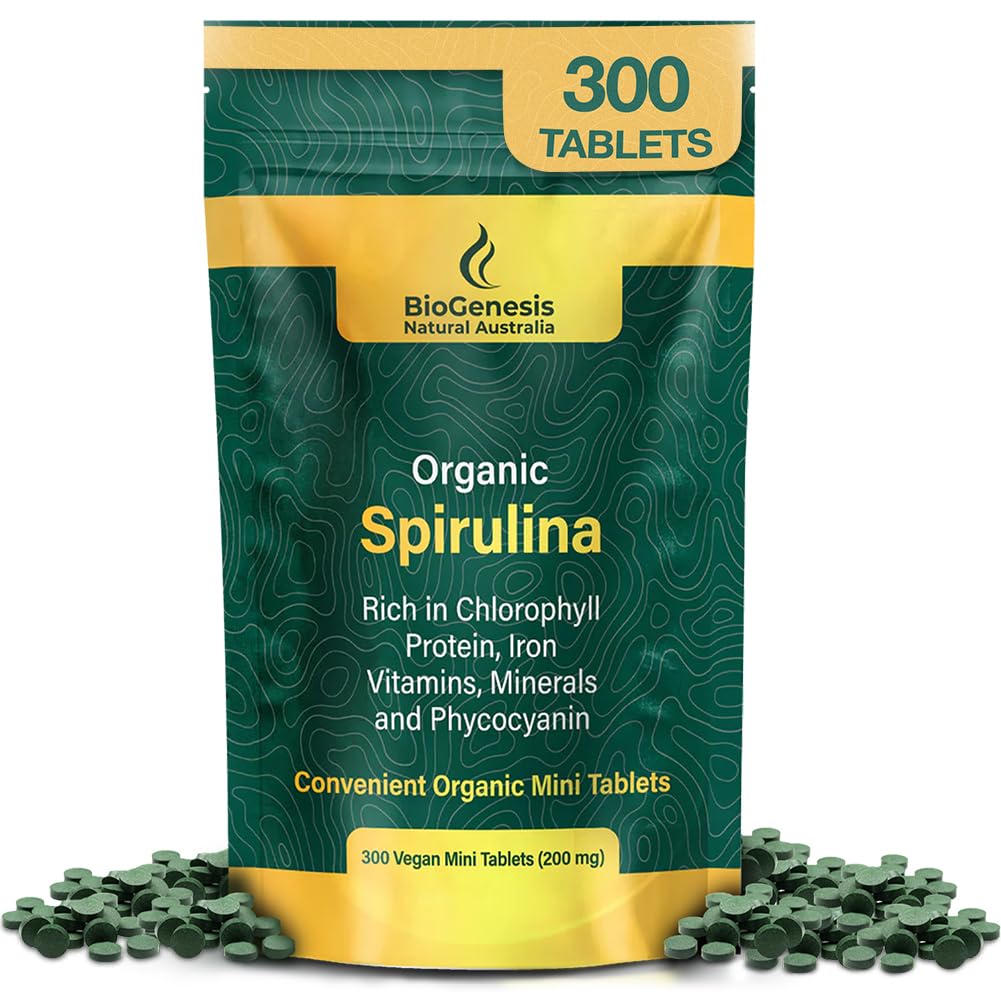 Biogenesis Bio Spirulina Mini Tablets – 300 Count (200 mg) | Australian Grown Blue-Green Algae | Rich in Phycocyanin, Chlorophyll & B Vitamine | Unterstützt tägliche Energie und Immunität | Vegan Mini Tabs