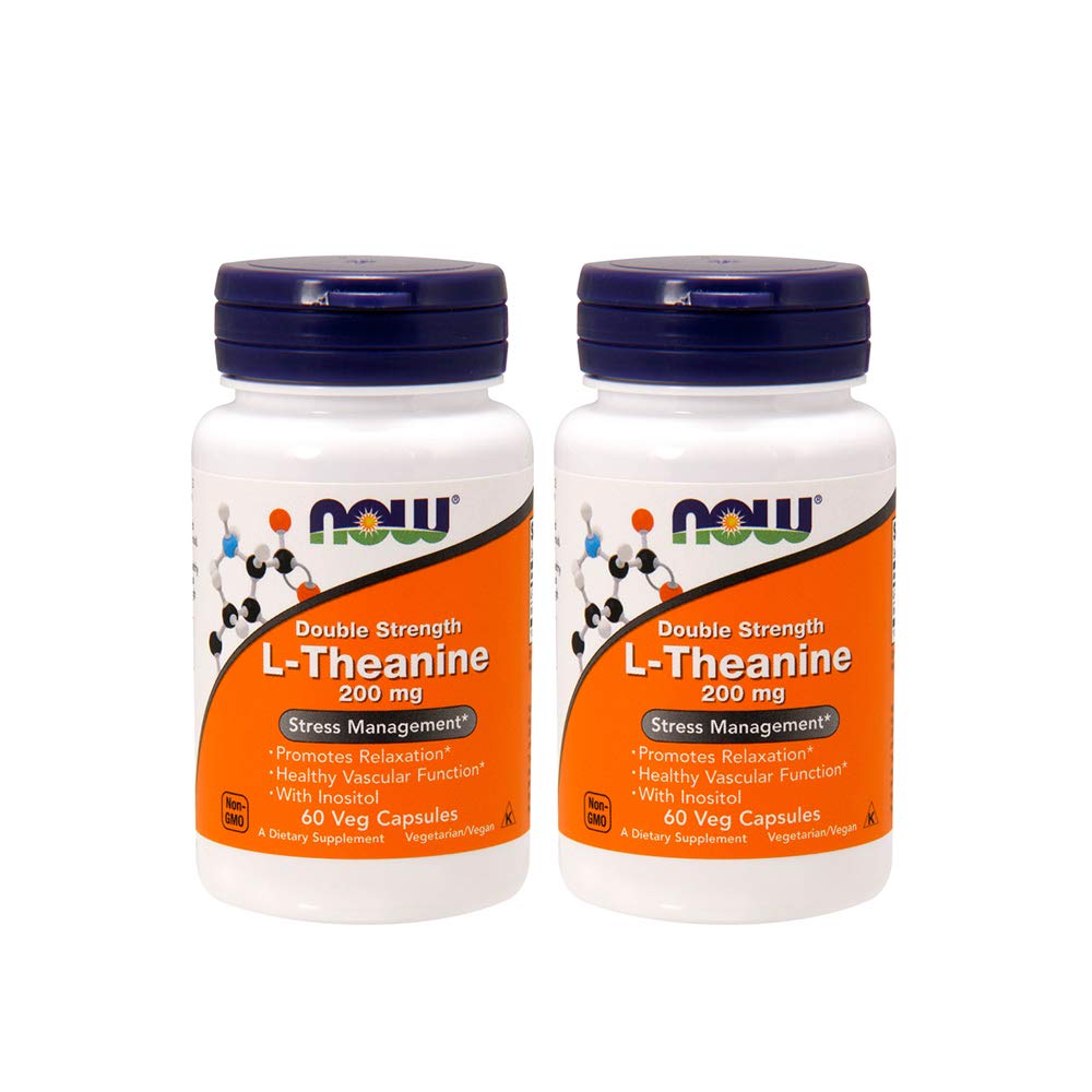 NOW Foods L-teanina 200 mg, 60 capsule vegetali (2 Confezione)