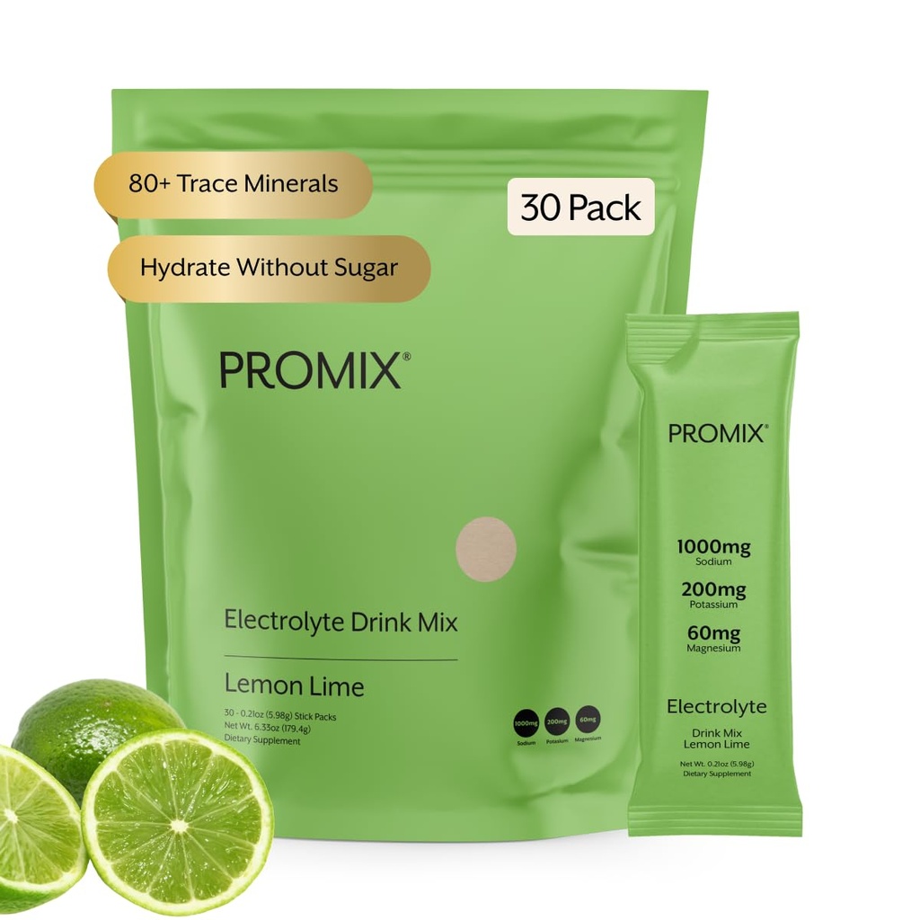 ProMix Nutrition Electrolytes Powder Packets - Sugar Free, Zero Calorie, Stevia Free, Fasting Friendly, Natural Himalayan Pink Salt - Lemon Lime - 30 Servierungen (Pack mit 30)