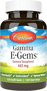 Carlson - Gamma E-Gems, 465 mg, Gamma Tocopherol, Vitamina E Tocopherol, Benessere ottimale, 120 Softgels