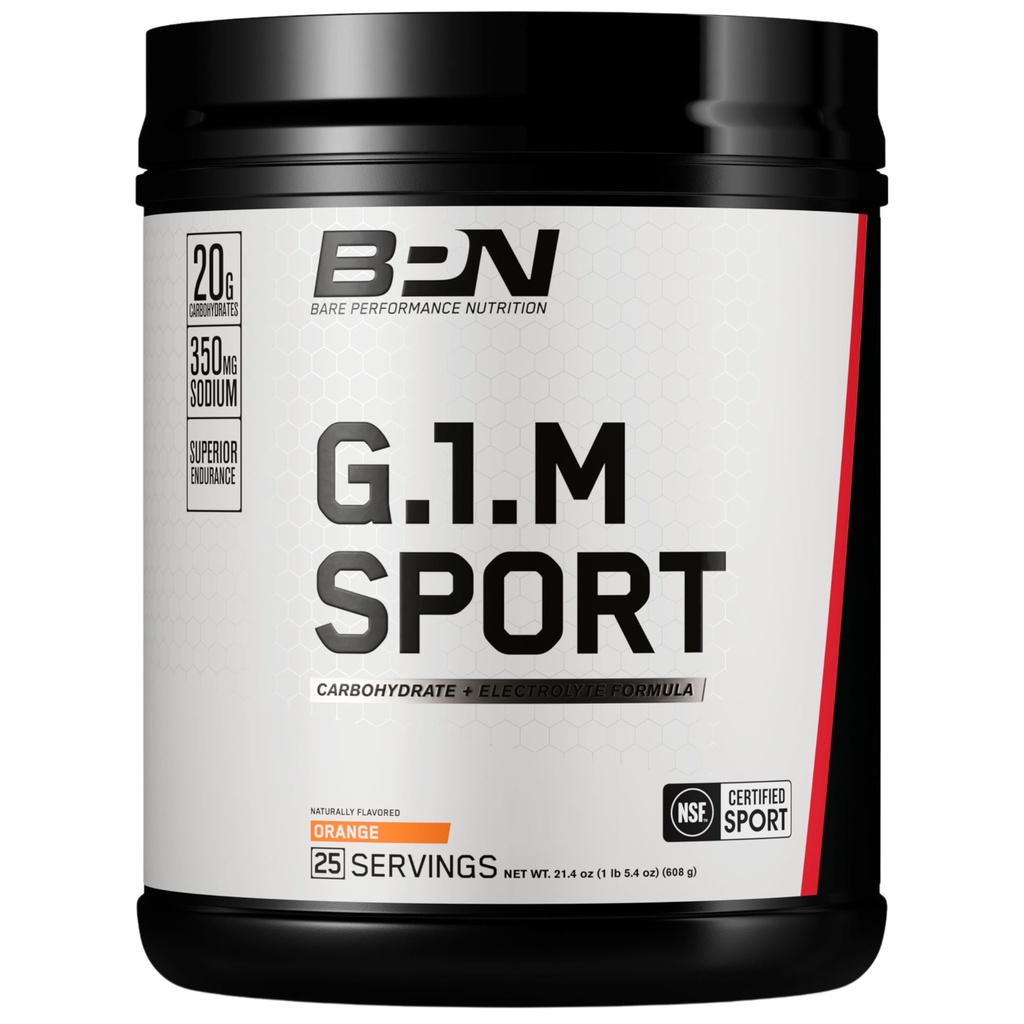 BARE PERFORMANCE NUTRITION, BPN G.1.M Go One More Sport, Endurance Training Fuel, Superior Carbohydrate & Electrolytes Poudre Formule, Réduire la fatigue, Orange, 25 portions
