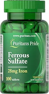 Puritan's Pride Iron Ferrous Sulfate 28 mg-100 compresse