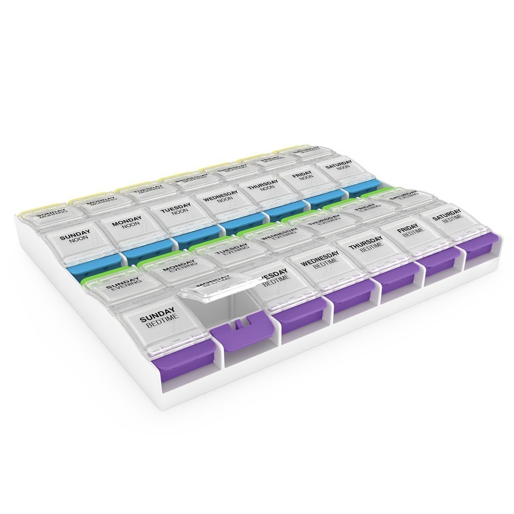 EZY DOSE Weekly (7-Day) Pill Organizer, Vitamin-Container und Tägliche Medizin Planner, 2X-Large Push-Button-Komponenten, Arthritis Freundlich, einfach zu bedienen, 4 Mal pro Tag, klare Lids, BPA kostenlos