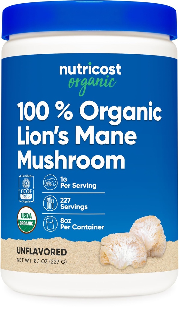 Nutricost Organic Lion's Mane Mushroom Powder (8 oz) - 227 Serve, Certificato USDA Organic Supplement