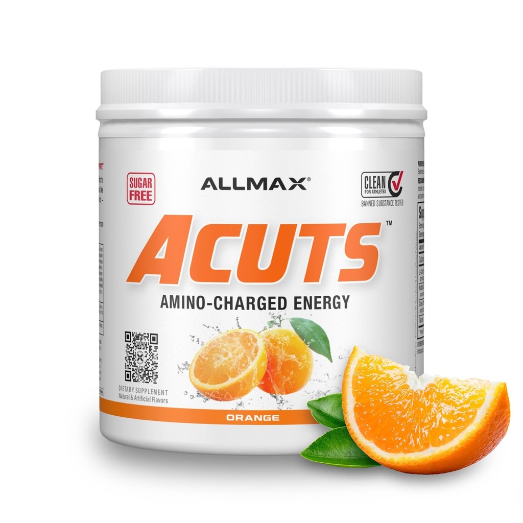 ALLMAX Nutrition AMINOCUTS (ACUTS), Amino-Charged Energy Drink mit Taurine, L-Carnitin, Green Coffee Bean Extract, Orange, 30 Portionen