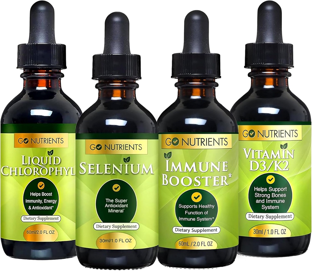Go Nutrienti Cold & Immune Bundle - Selenio, Vitamina D3/K2, Booster immunitario, Clorofilla liquida – Supporto potente per il sistema immunitario, rafforza la difesa del corpo, nucleo e vitalità, Reinforce Respiratory