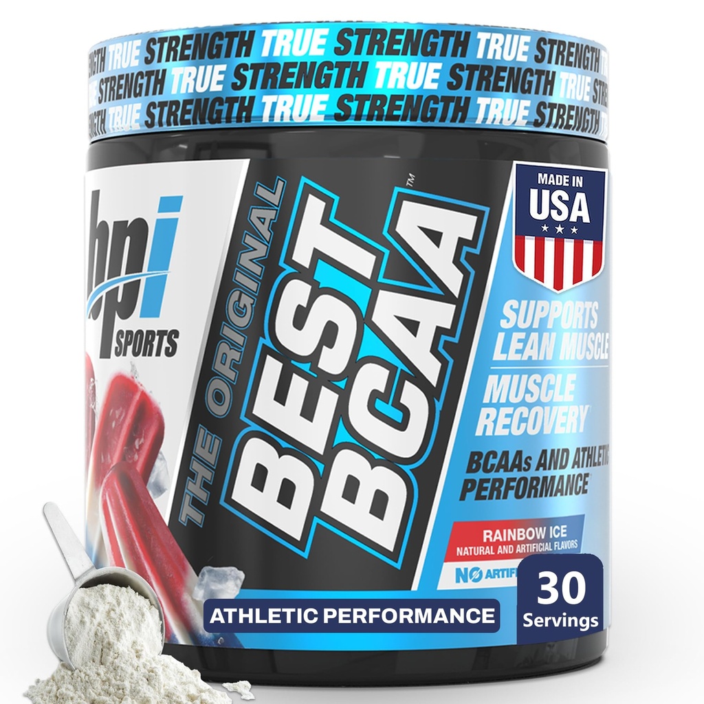 BPI Sports Best BCAA Powder - Muskel-Recovery-Unterstützung - Verzweigte Kette Aminosäuren | Bausteine von Protein und Muskel - Post Workout Erholung – Hydration – Regenbogen-Eis, 30 Portionen