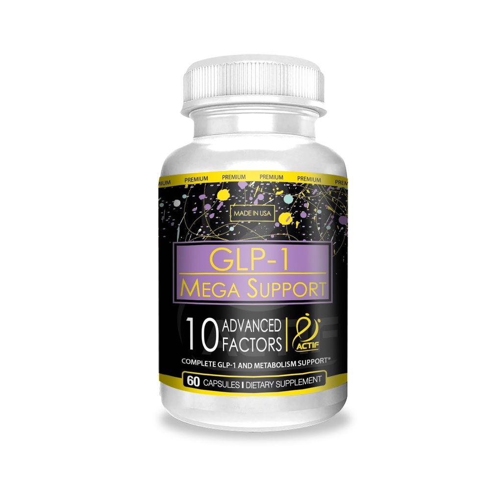 ACTIF GLP-1 Mega Support con 10 Fattori di Peso Avanzati e Probiotici, Attivatore GLP-1 e supporto Metabolismo, Non OGM, Made in USA, 60 Count