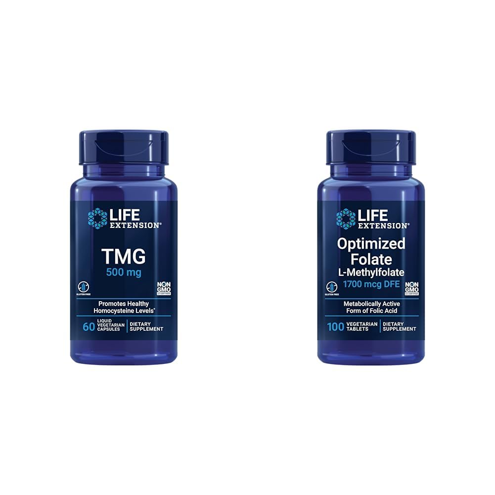 Lebensverlängerung TMG 500 mg – Trimethylglycin-Ergänzung – Ermutigt gesunde Homocystein-Level – Glutenfrei – Non-GMO – Vegetarisch – 60 flüssige vegetarische Kapseln & Optimiertes Folate