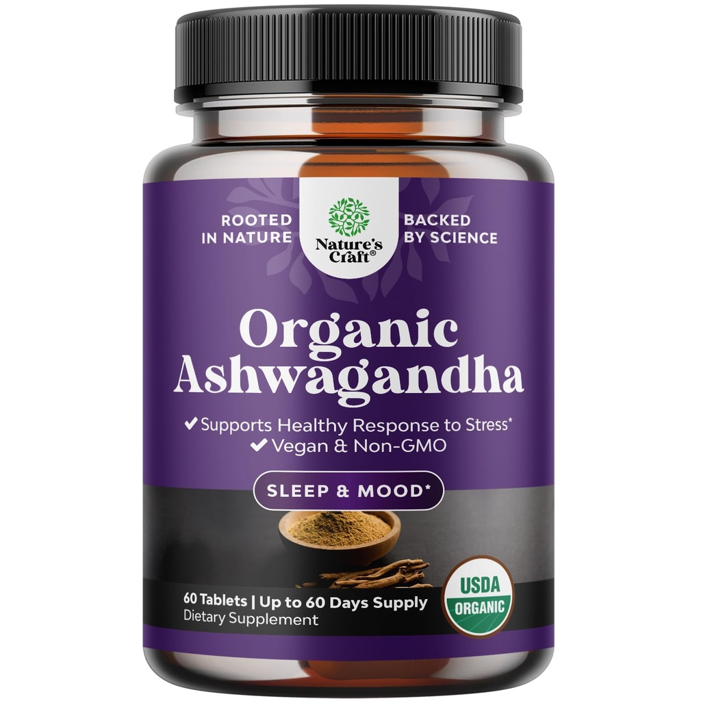 High Strength Organic Ashwagandha Ergänzungen - Ashwagandha Organische Tabletten für Mood Unterstützung & Hormon Balance für Frauen und Männer - Root-Extrakt-Pulver mit schwarzem Pfeffer für bessere Absorption - 60 Ct