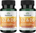 Complesso di vitamina D Swanson con vitamine D2 & D3 - Complesso di vitamina Sunshine completo per Bone, Salute dentale e immunitaria - Supplemento di vitamina (50 mcg, 60 capsule di verdure) (2 Confezione)