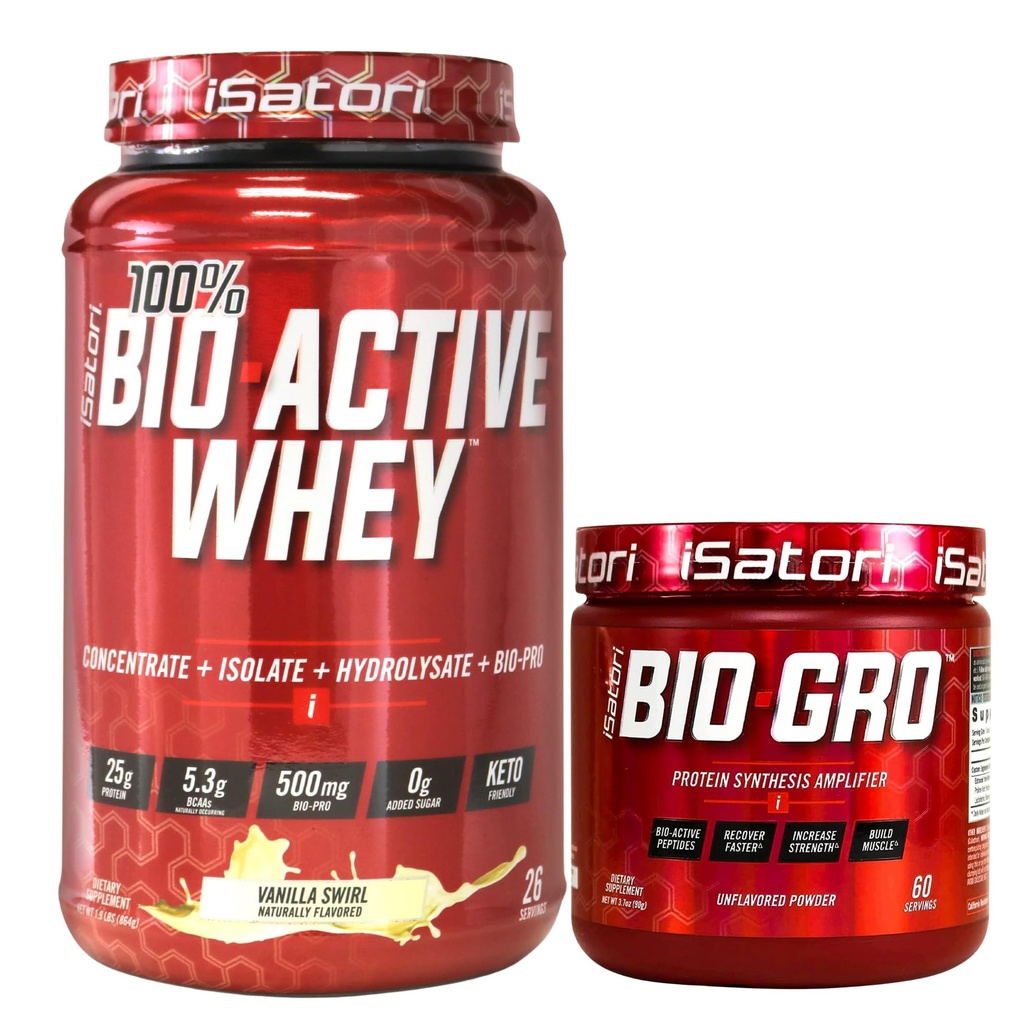 iSatori Bio-GRO Vanilla Ice Cream (60 Servierungen) & Bio-Active Whey Protein Powder Unflavored (30 Servierungen)