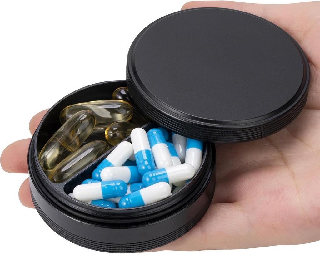 Pille Box 2 Pillen-Gehäuse - Tragbare Metall Reise Pille Container für Tasche oder Geldbeutel, wasserdichte Pille Organizer Halter für Medizin Vitamin Fish Oil und Ergänzungen