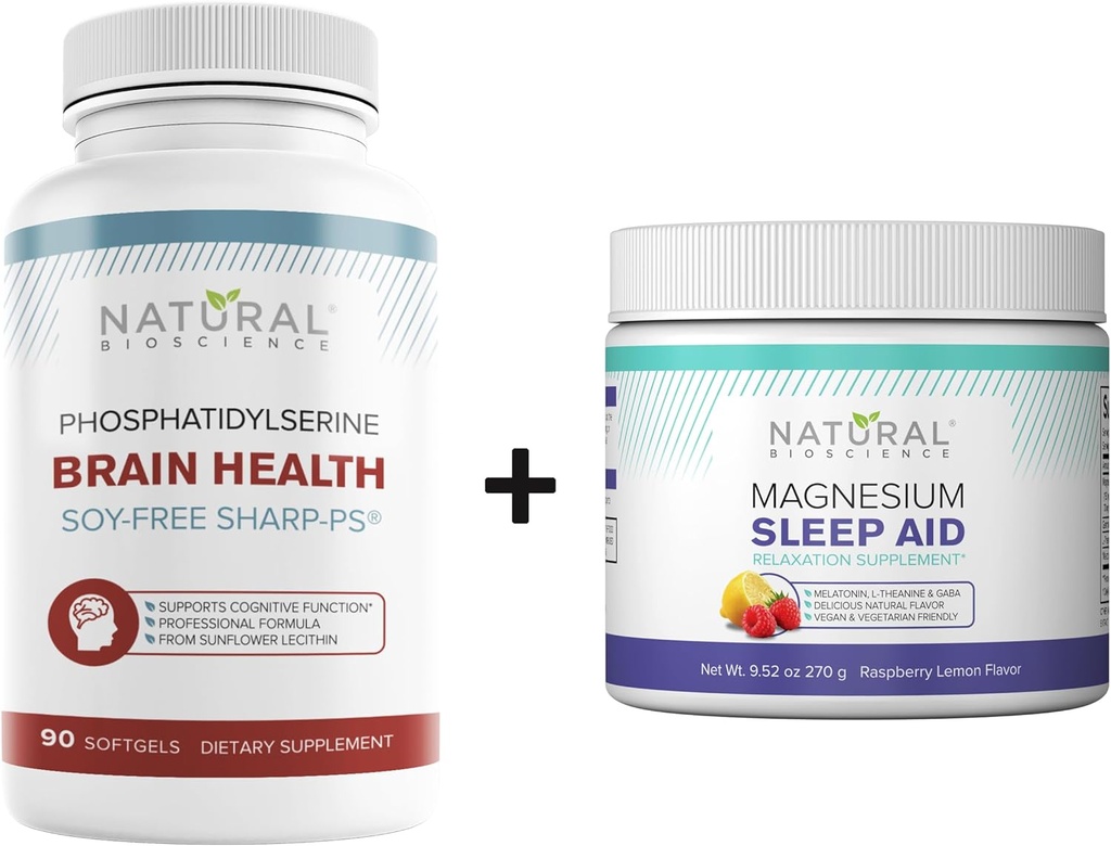 Natural BioScience Soy-Free Phosphatidylserine 100mg & Magnesium Schlafpulver Supplement Bundle - Ultimate Brain Health & Relaxing Support