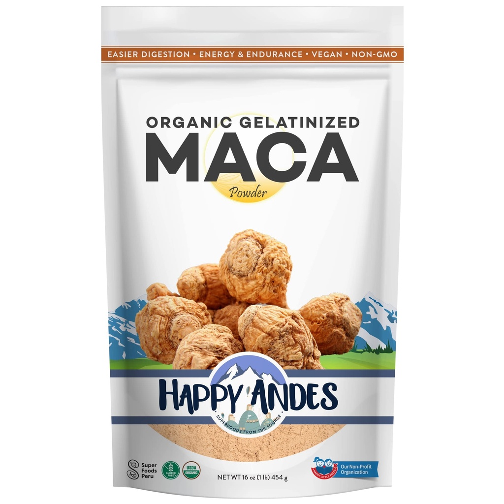 Happy Andes Bio Maca Pulver Gelatinisiert - Premium-Qualität, Verwendet, um Stamina & Energie, Gelatinisiert für einfache Verdauung 16 oz, 1