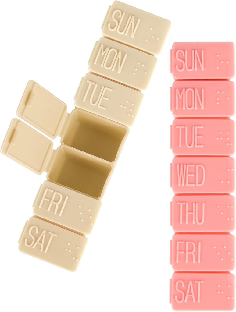 2Pack Wöchentliche Pille Organizer, 7 Tage Pillen Fälle Reisen Tägliche Pille Box Medizin Organizer Pille Box 7 Tage Pill Organizer Wöchentlich für Fischöl, Kalzium Tabletten Beilagen (Pink + Beige)