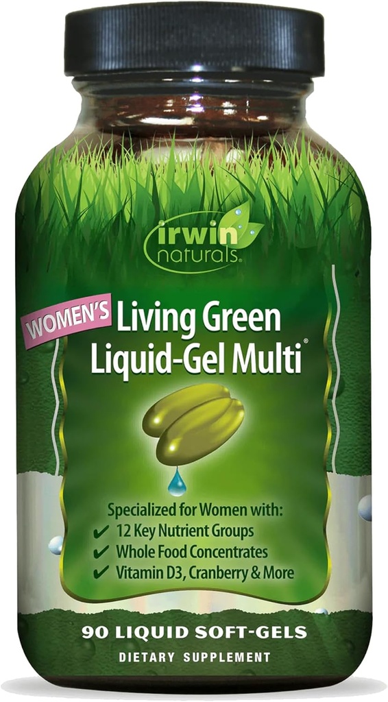 Irwin Naturals Women's Living Green Liquid-Gel Multi - 120 Liquid Softgels - Inklusive 70 essentielle Nährstoffe, Vitamine & Mineralien