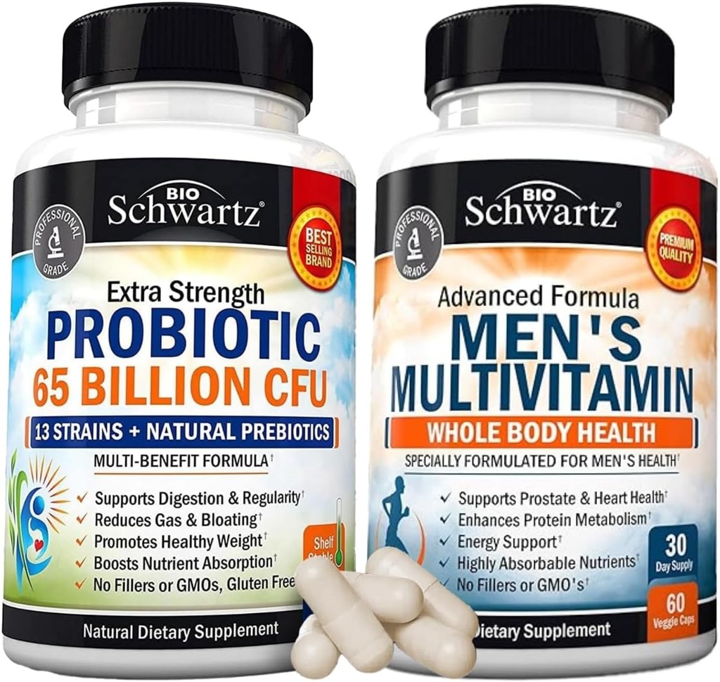 Advanced Daily Men's Multivitamin mit Vitamin C A B D3 E und Zink (1 Monat Versorgung) Plus 65 Billion CFU Daily Probiotic Supplement (1 Monat Versorgung)