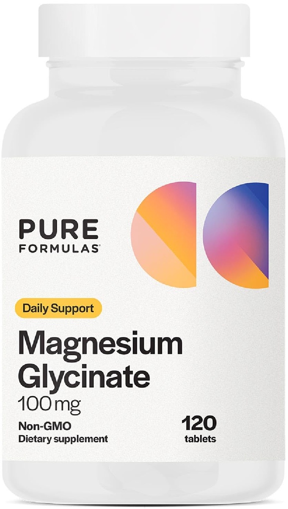 PureFormulas Magnésium Glycinate 100 mg Support quotidien pour le stress, les nerfs, le sommeil, les muscles, le métabolisme Supplément de Glycinate de Magnésium pur pour les femmes et les hommes Magnésio Non-OGM 120 Comprimés