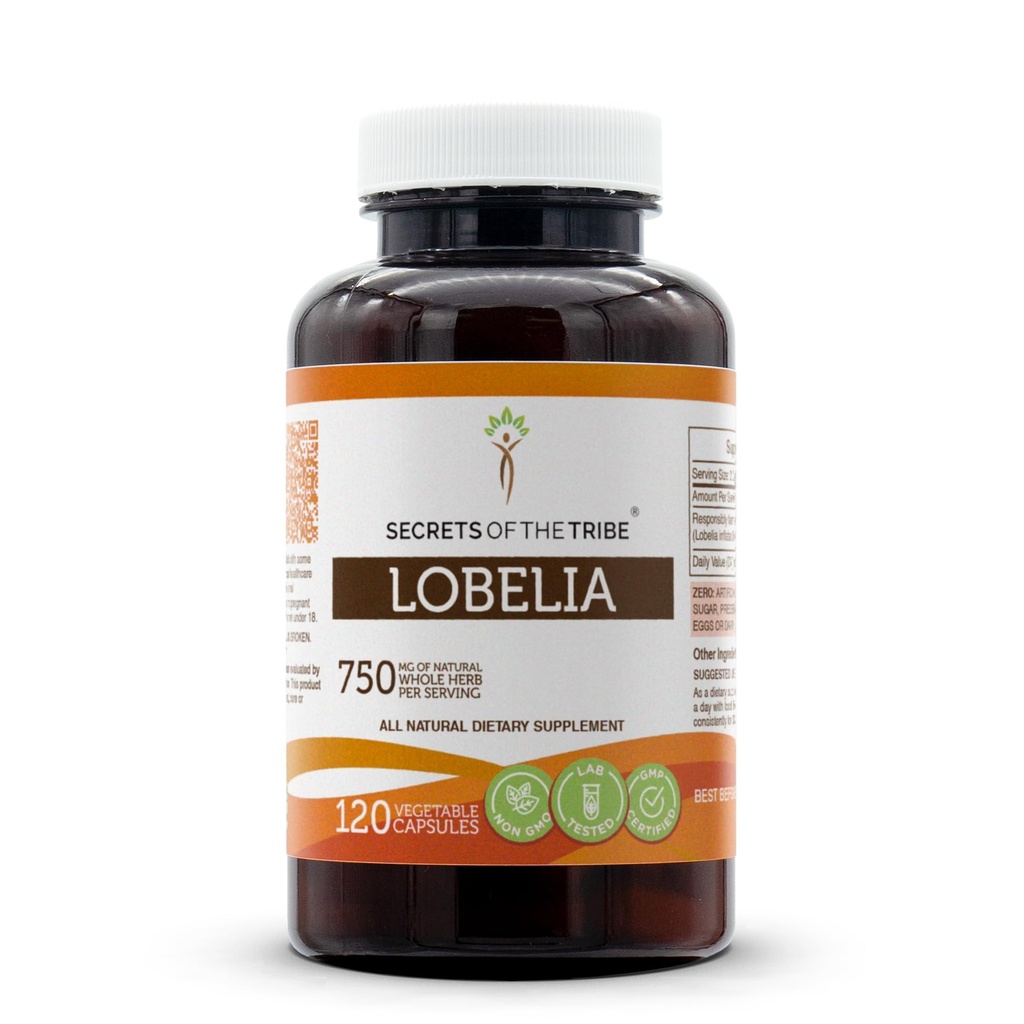Secrets of the Tribe Lobelia 120 Capsules, 750 mg, Responsabile allevata Lobelia (Lobelia Inflata) Dried Herb (120 capsule)