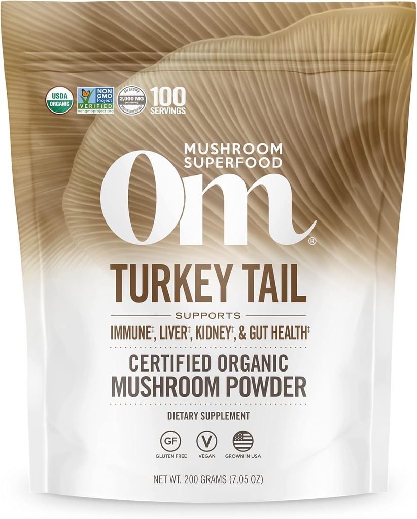 Om Mushroom Superfood Türkei Tail Bio Pilz Pulverbeutel, 7.05 Unze, 100 Servierungen, Immununterstützung, Polysacchrides, Beta-Glucans, Gut Health & ganzheitliche Verteidigung Pilzergänzung